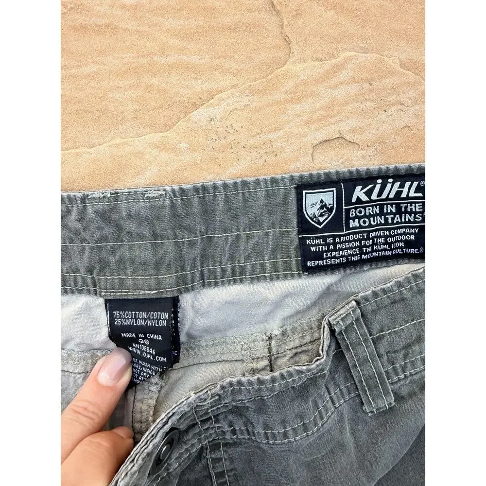Kuhl Men's Ambush Cargo Shorts Khaki Vintage Patina Dye Size 36 Green